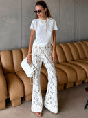 Ladies Floral Wide Leg Lace Trousers