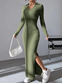 Chic Women's Maxi Dress with V-Neck and Side Slits