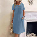 Chic Midi Dress with Pleats and Handy Pockets