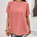 Chic Women's T-Shirt with Fringed Sleeves and Round Neck
