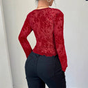 Women's Lace Top with Deep V-Neck & Ruffle Accents