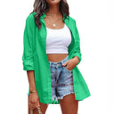 Women's Long Sleeve Linen Blouse with Button Detail