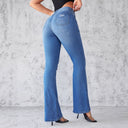 High-Waisted Women's Flared Jeans with Stylish Rips