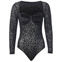 Chic Transparent Bodysuit with Leopard Print Design