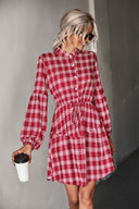 Women's Checkered Shirt Dress with Adjustable Waist