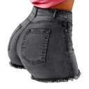 High-Waist Denim Shorts with Frayed Hem for Women