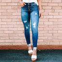 Women's High-Waist Skinny Jeans with Chic Button Accents
