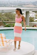 Chic Women's Maxi Skirt with Striped Cut-Out Design