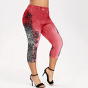 Floral Print Women's Leggings with Elastic Waist