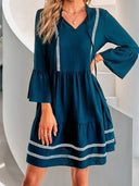 V-Neck Women's Dress with Lace Trim