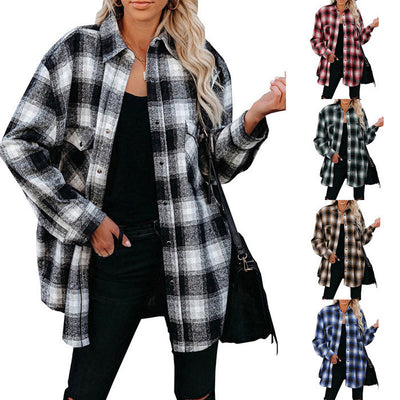 Checked Flannel Shirt for Women with Chest Pockets