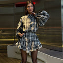Stylish Women's Striped Blouses with Ruffled Hem and Billowy Sleeves