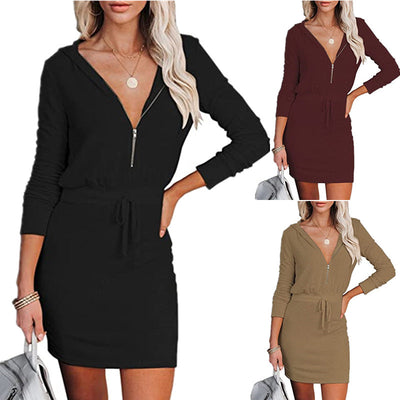 Hooded Zippered Mini Dress for Women