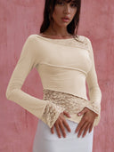 Chic Women's Long Sleeve Lace Accent Shirt