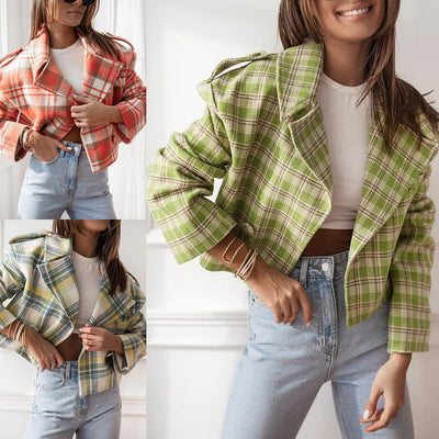 Chic Women's Checked Short Blazer with Stylish Design