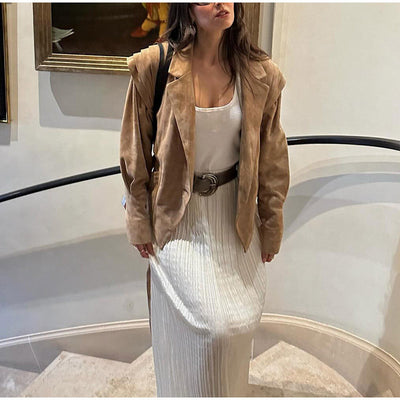 Chic Women's Blazer Jacket with Stylish Connectable Belt