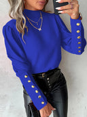 Chic Puff Sleeve Blouse with Button Accents
