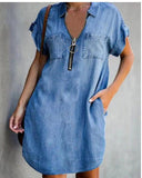 Women's Denim Dress with Pockets and Zipper