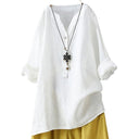 Half Button Closure Linen Blouse for Women