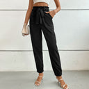 Women's Fabric Pants with Elastic Waist and Tie Belt