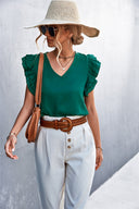 Women's Ruffled Hem V-Neck Blouse
