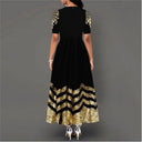 Artistic Gold Embroidered Women's Maxi Dress with Zigzag Design