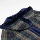 Chic Women's Long Blazer with Stylish Check Design and Plush Velvet Collar