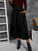 Women’s Midi Skirt with Elastic Waist and Pocket Design