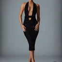 Glamorous Sequin Midi Dress with Deep V-Neck