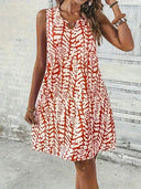 Floral Print Sleeveless Dress with Flared Skirt