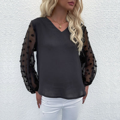 Chic Women's Blouse with Puff Sleeves and Textured Design