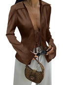 Chic Women's Blouse with Lacing and Flowing Sleeves