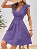 Women's Flowy Dress with Ruffled Cutouts and Elastic Waistband