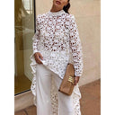 Women's Lace Asymmetrical Hem Top with Ruffle Accents