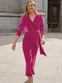 Chic Puff Sleeve Wrap Dress with Gold Accents