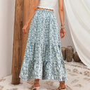 High Waist Long Floral Skirt with Ruffled Hem