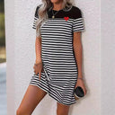 Fashionable Striped Women's Dress with Heart Appliqué