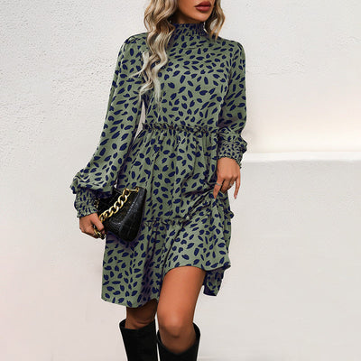 Stylish Gathered Puff Sleeve Women's Dress