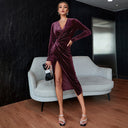 Chic Velvet Wrap Dress with Slit Design