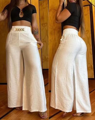 Chic High-Waisted Palazzo Pants with Belted Design