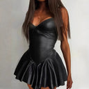 Chic Faux Leather Dress with Flowy Skirt