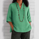 V-Neck Women's Blouse with Side Pockets