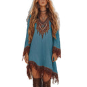 Artistic Embroidered Women's Festival Dress with Fringe