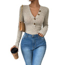 Chic Women's Long Sleeve Ribbed Bodysuit with Button Detail