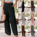 Chic Women's Linen Pants Set with Elastic Waist & Side Pockets