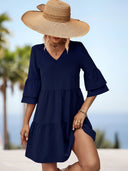 Chic Women's Short Sleeve V-Neck Dress with Ruffled Hem