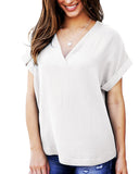 Women's Airy V-Neck Tee with Rolled Sleeves