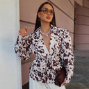 Chic Blazer Jacket with Knot Closure & Animal Print Design