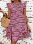 Boho Ruffle Dress with High Neck Collar