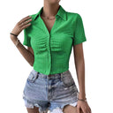 Textured V-Neck Women's Short Sleeve Blouse
